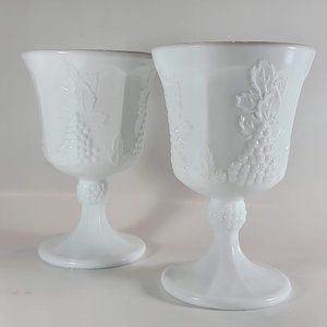 Vintage Harvest Milk Glass Goblet By Colony Grapes And Leaves Pattern Set of 6
